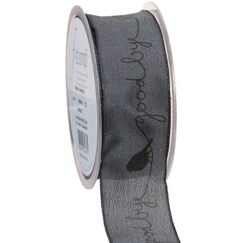 Floristik24 Gyászszalag Viszlát organza szalag madarak fekete 40mm 20m