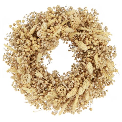 Floristik24 Száraz virágkoszorúval fehérített dekoratív koszorúkrém Ø25cm