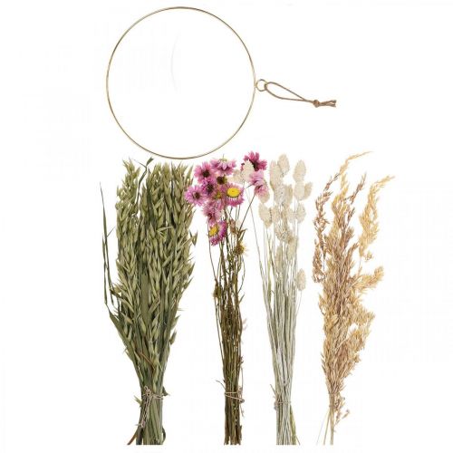 Floristik24 Szárított virággyűrű rózsaszín gyűrű szárított virágok hurka barkácsdoboz Ø20cm