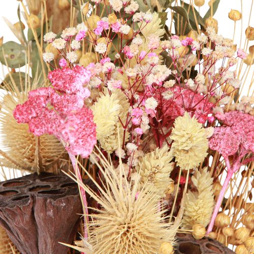 Floristik24 Száraz csokor lótusz len bogáncs rózsaszín krém 50cm 100g