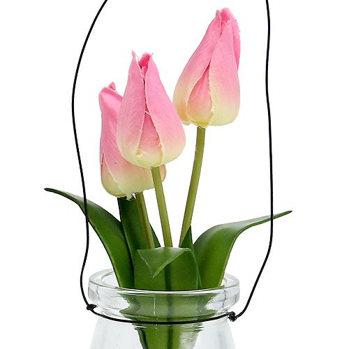 Tulipán rózsaszín üvegben H22,5cm 1db