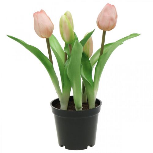 tételeket Tulipán rózsaszín, zöld cserépben Cserepes mesterséges növény dekoratív tulipán H23cm