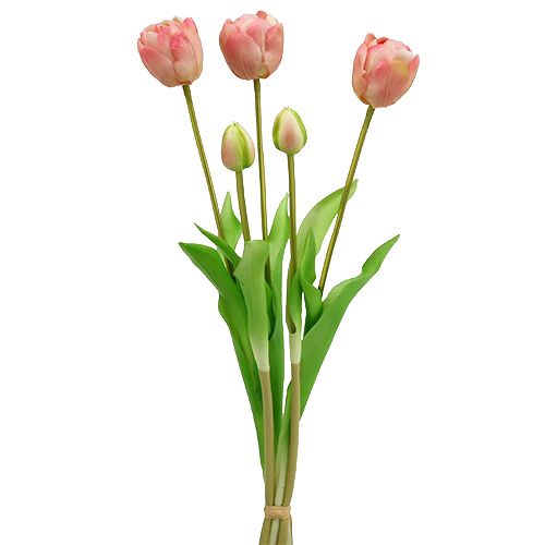 Floristik24 Tulipán csokor rózsaszín Real-Touch L43,5cm 5db