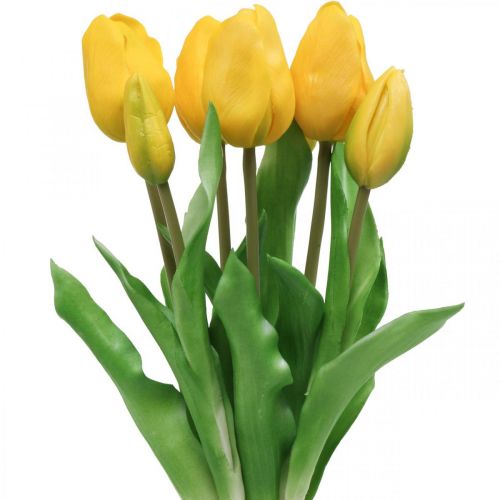 Floristik24 Tulipán művirág sárga igazi tapintású tavaszi dekoráció 38cm-es 7 db-os csokor