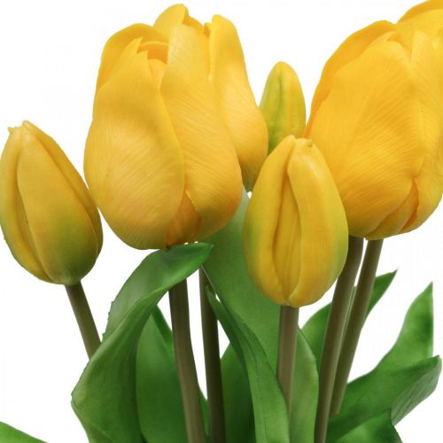 tételeket Tulipán művirág sárga igazi tapintású tavaszi dekoráció 38cm-es 7 db-os csokor