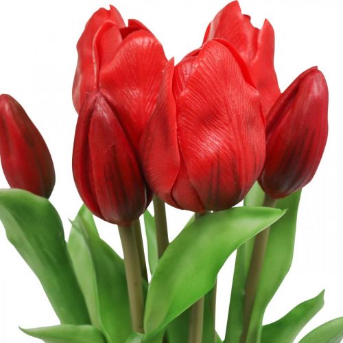 tételeket Tulipánpiros művirág tulipán dekoráció Real Touch 38cm-es 7 darabos köteg