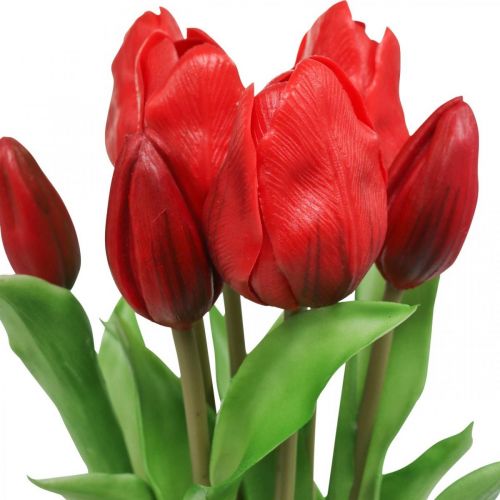 Floristik24 Tulipánpiros művirág tulipán dekoráció Real Touch 38cm-es 7 darabos köteg