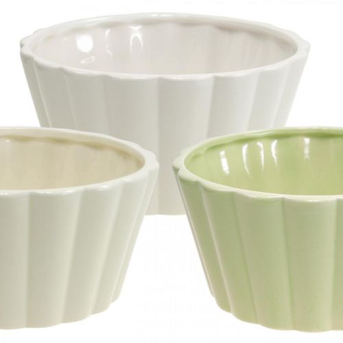 Floristik24 Ültetőgép, kerámia, díszültető, kerek, hullámmintás, Ø16cm 3db