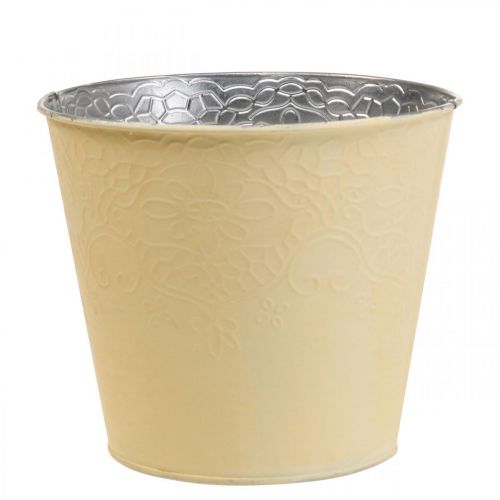 Floristik24 Ültetőgép fém virágtartó pasztell sárga Ø20cm H16cm