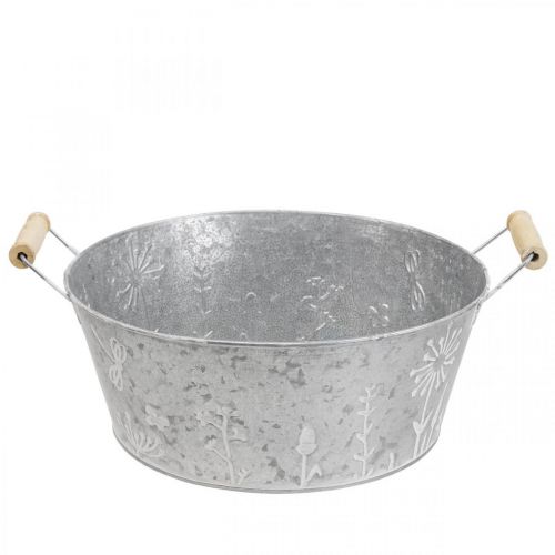 Floristik24 Ültetőgép fém dekoratív tál virág nyél Ø24,5cm H10cm