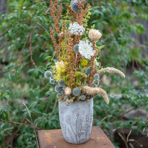 tételeket Váza Beton fehér Virágváza domborműves virágokkal, vintage Ø18cm