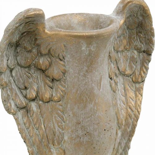 Floristik24 Dekoratív váza betonból, amfora angyalszárnyakkal, arany vintage megjelenés, szélesség 20,5 cm magas 26 cm