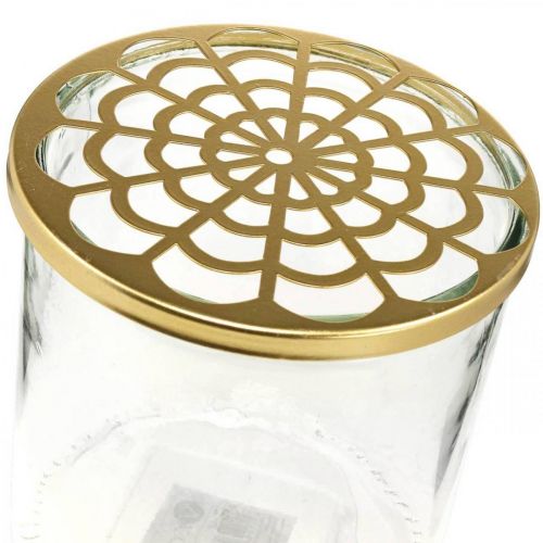 Floristik24 Váza fém fedővel, bedugható segédeszköz, üvegváza bedugható rögzítéssel, asztaldísz H15cm Ø15cm