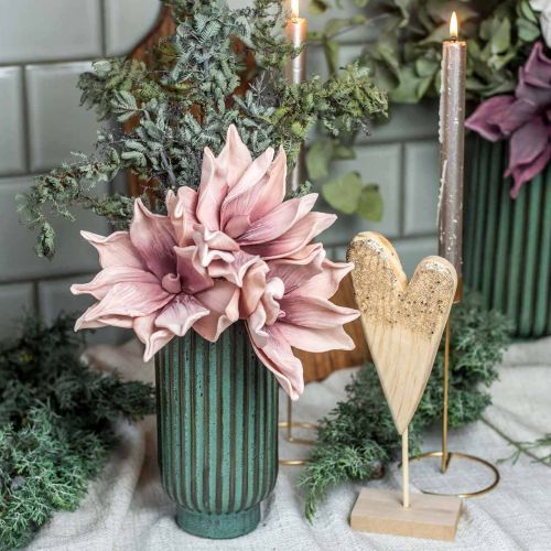 Floristik24 Kerámia váza, asztali díszek, hornyolt díszváza zöld, barna Ø10,5cm H21,5cm