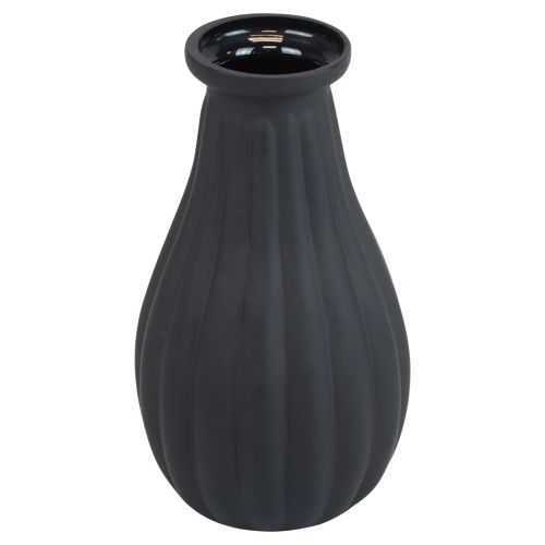 Váza fekete üveg váza hornyok dekoratív váza üveg Ø8cm H14cm