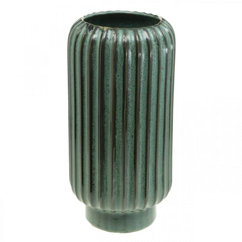 Floristik24 Dekoratív váza, virágdíszek, asztali díszek, hullámos kerámia váza zöld, barna Ø15cm H30,5cm