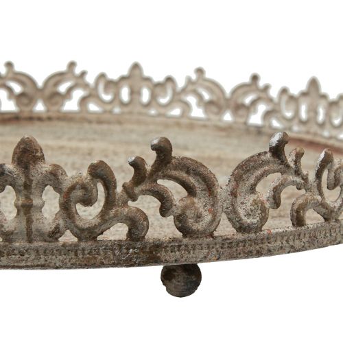 Floristik24 Vintage dísztálca kerek, talppal szürke Ø30/35cm 2 db-os készlet