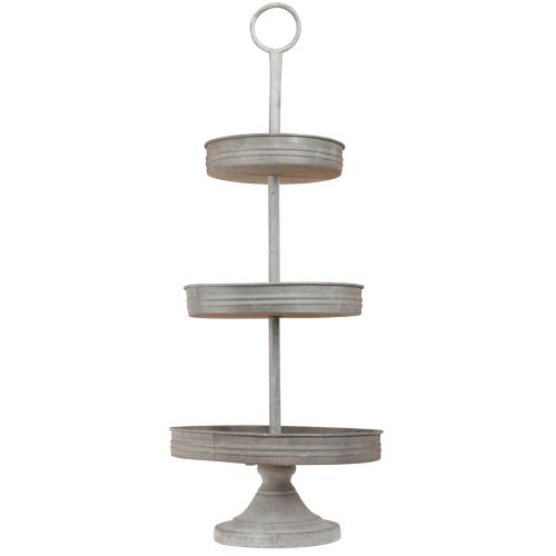 Floristik24 Vintage etagere fémszürke 3 szintes Ø30,5cm H78cm