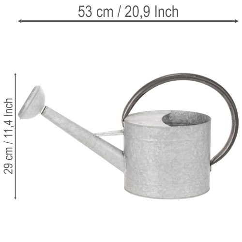 Vintage fém öntözőkanna, ezüstszürke, stílusos kerti dekoráció, virágváza, H53cm M29cm | Floristik24.hu