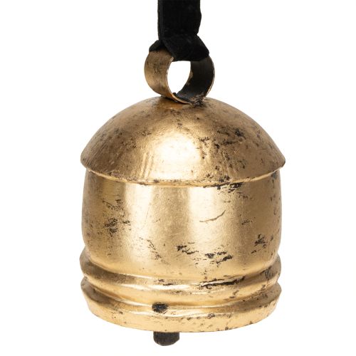 Floristik24 Vintage arany csengő fekete bársony szalaggal, M15cm