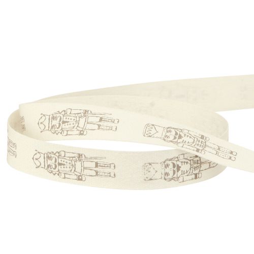 Floristik24 Vintage diótörő dekoratív szalag krém színben ünnepi ajándékcsomagoláshoz, széles 15mm, hossza 20m