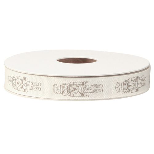 Floristik24 Vintage diótörő dekoratív szalag krém színben ünnepi ajándékcsomagoláshoz, széles 15mm, hossza 20m