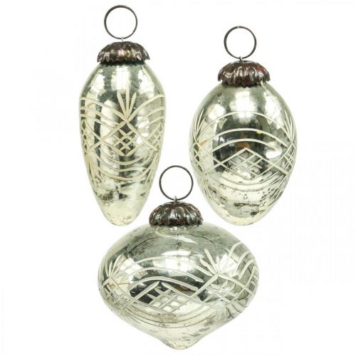 Floristik24 Vintage karácsonyi díszek üveg H7,5/8,5/9,5cm 3 db
