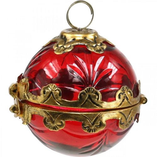tételeket Vintage karácsonyi labda nyitható üveghez piros arany Ø8cm 2db-os készlet