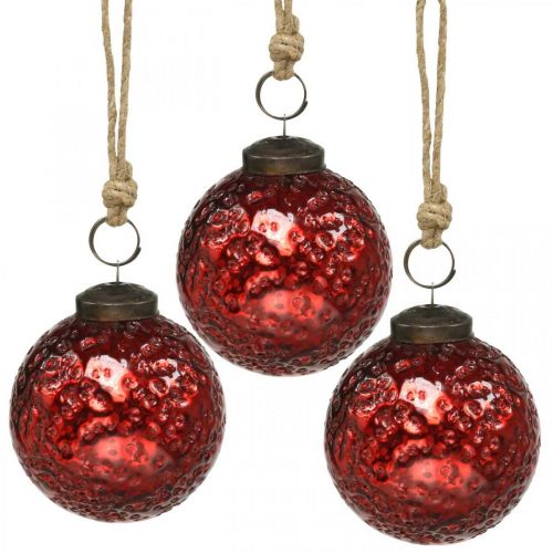 Floristik24 Vintage karácsonyi labdák üveg karácsonyfa golyók piros Ø8cm 4db