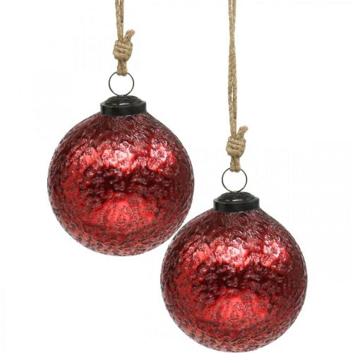 Vintage karácsonyi labdák üveg karácsonyfa golyók piros Ø10cm 2db