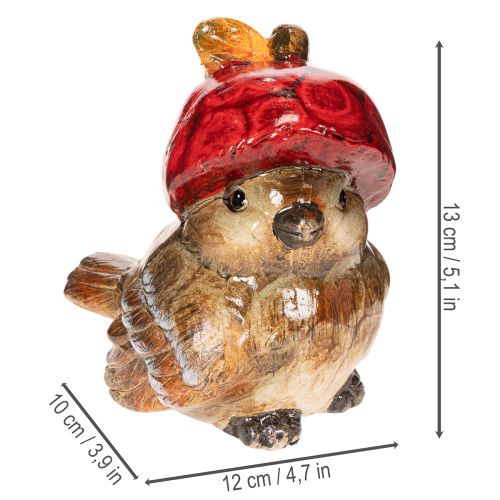 Dekoratív madárfigura piros almakalappal, őszi dekoráció, 13cm | Floristik24.hu