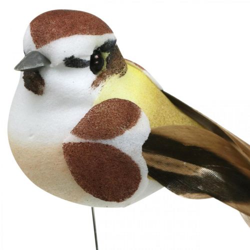 Tavaszi dekoráció, madarak dróton, műmadár barna, fehér H3cm 12db