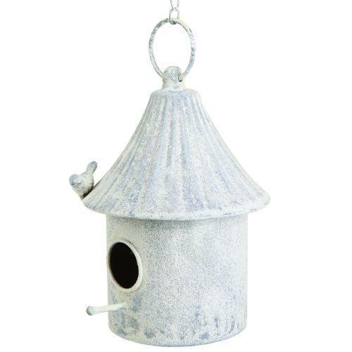 Fém akasztós madárház fehér kék színben Ø15cm H21cm