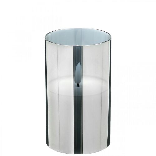 Floristik24 Ünnepi LED gyertya ezüst üvegben, valódi viasz, meleg fehér, időzítő, elemes Ø7,3cm H12,5cm