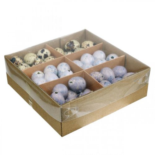 Floristik24 Fürjtojás keverék lila, ibolya, natúr üres tojások dekorációnak 3cm 65db