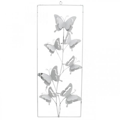 tételeket Pillangó függő Art tavaszi fém fali művészet Shabby Chic fehér ezüst H47,5 cm