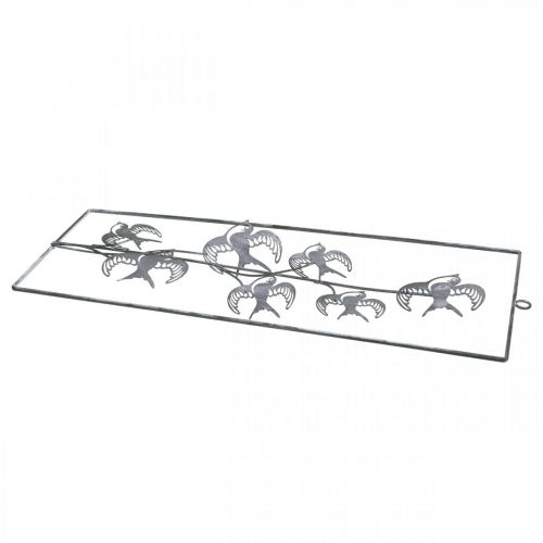 tételeket Fém díszítés akasztáshoz, fecskék, fali dekoráció Ezüst, mosott fehér H47,5cm