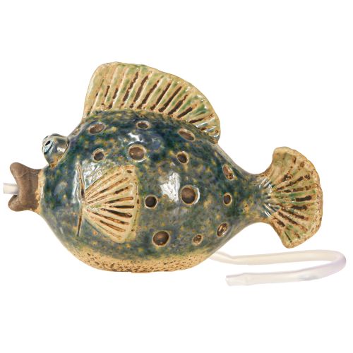 Vízköpő figura kerámia hal kék barna 20×11×13,5 cm