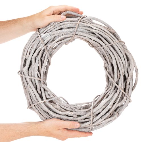 Fűzfa koszorú dekoráció, fehérre meszelt ágakból készült koszorú, 40cm | Floristik24.hu