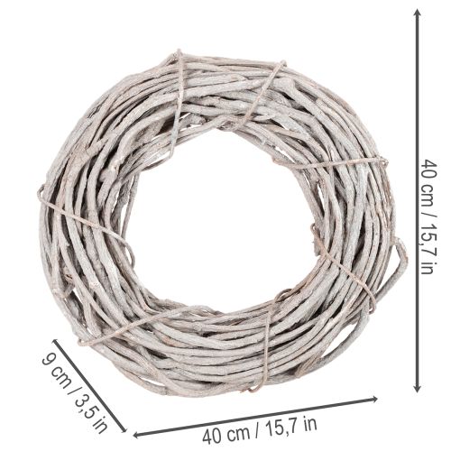 Fűzfa koszorú dekoráció, fehérre meszelt ágakból készült koszorú, 40cm | Floristik24.hu