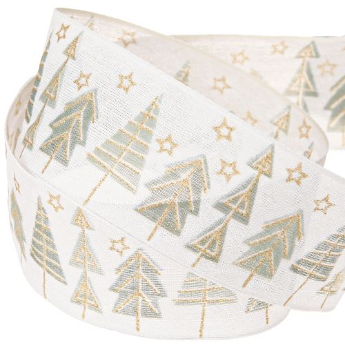 Floristik24 Karácsonyi szalag fenyő ajándék szalag fehér arany 40mm 18m