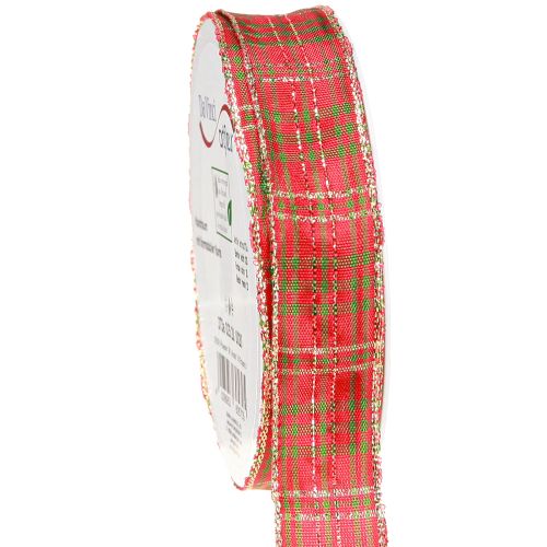 Floristik24 Karácsonyi szalag kockás piros zöld arany kockás szalag 25mm 20m