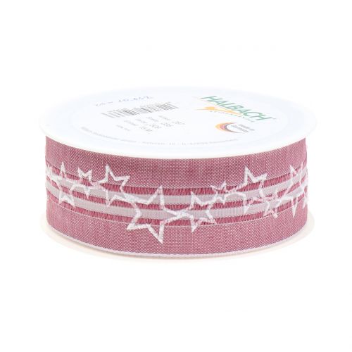 Floristik24 Karácsonyi szalag régi rózsaszín csillaggal 35mm 15m