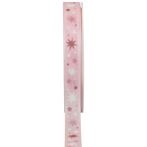 Floristik24 Szalag karácsonyi ajándék szalag rózsaszín csillagmintás 15mm 20m