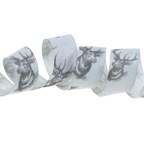 Floristik24 Szürke karácsonyi szalag szarvas motívummal 40mm 20m