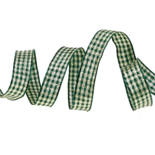 Floristik24 Karácsonyi szalag csillámzöld kockás szalag 15mm 20m