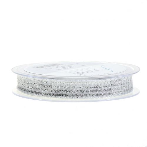 Floristik24 Karácsonyi szalag csillámfehér kockás szalag 15mm 20m