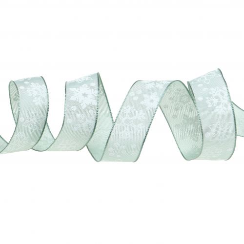 Floristik24 Karácsonyi menta szalag hópehellyel 25mm 20m