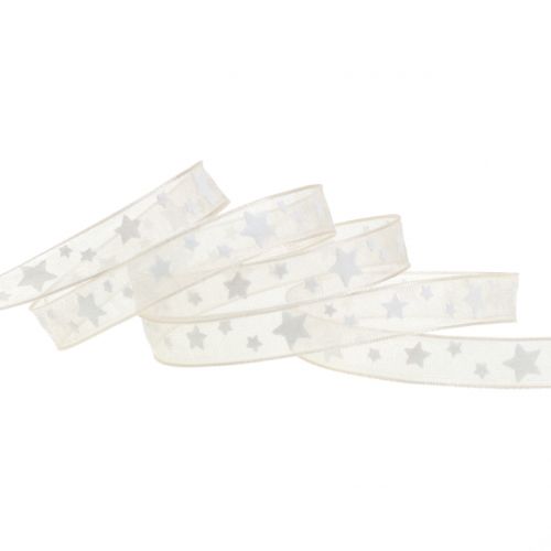 Floristik24 Karácsonyi organza szalag csillaggal 10mm 20m