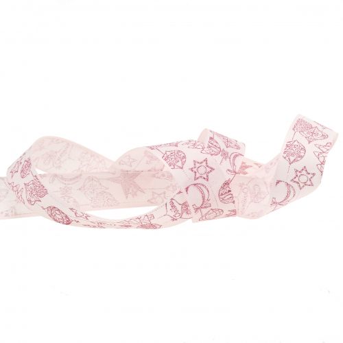 Floristik24 Rózsaszín dekoratív szalag karácsonyi motívummal 25mm 18m